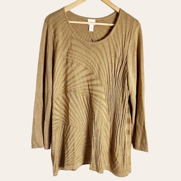 Chico’s Mixed Rib Shine Gold Knit Pullover Long Sleeve Sweater Top Size XL - Picture 4 of 12